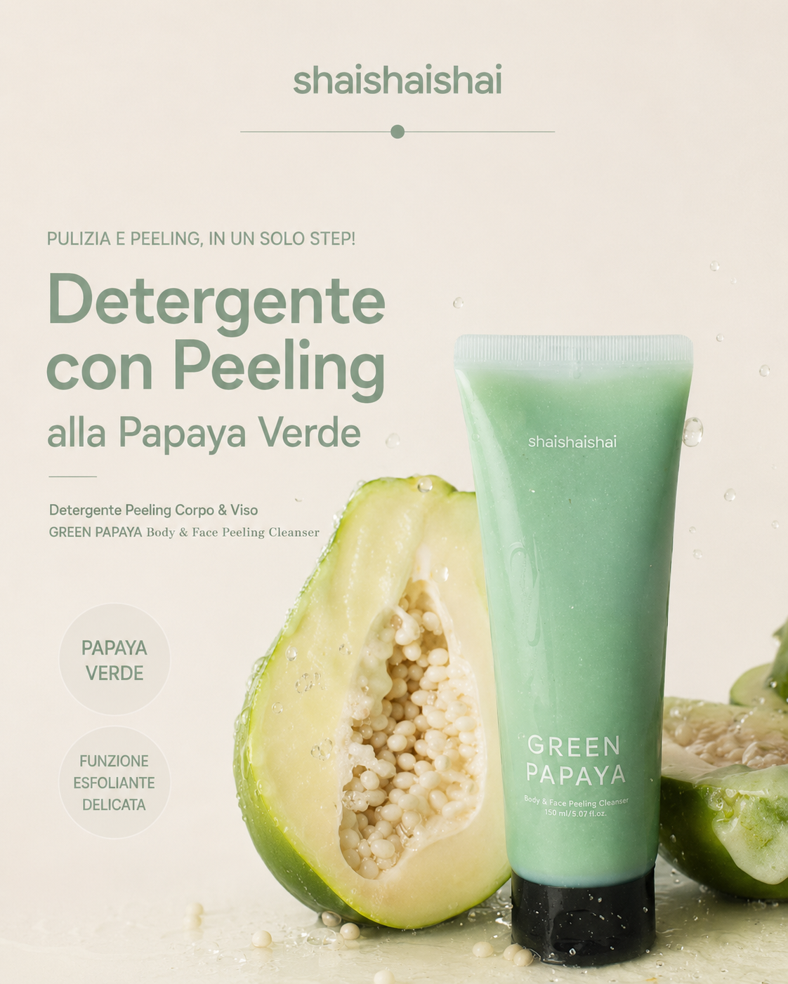 shaishaishai GREEN PAPAYA Body&amp;Face Peeling Cleanser