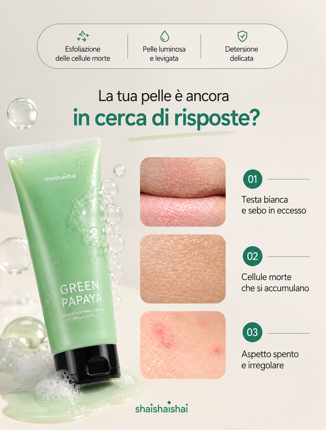 shaishaishai GREEN PAPAYA Body&amp;Face Peeling Cleanser
